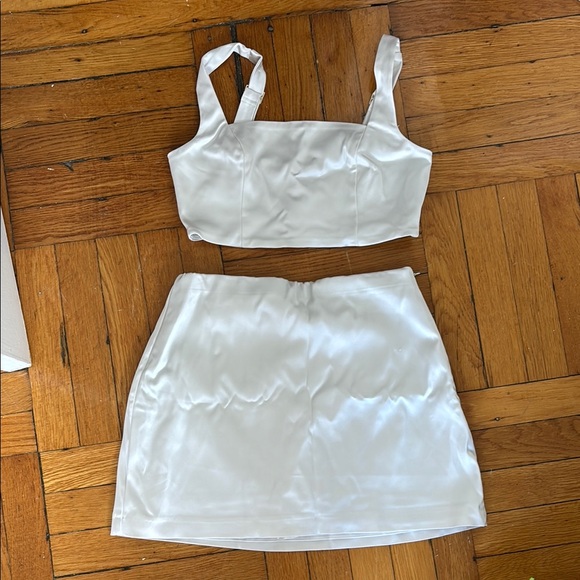 Abercrombie & Fitch Tops - Abercrombie & Fitch White Satin Crop Top and Mini Skirt Set